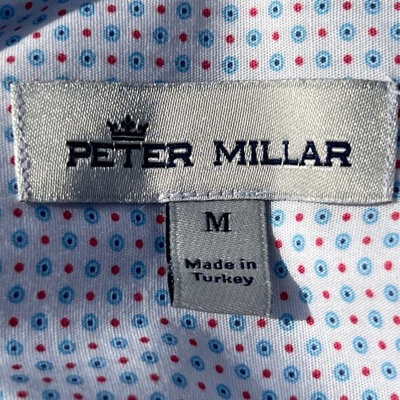 Peter Millar Mens Long Sleeve White with Blue and red dots Size Medium - Picture 2 of 10